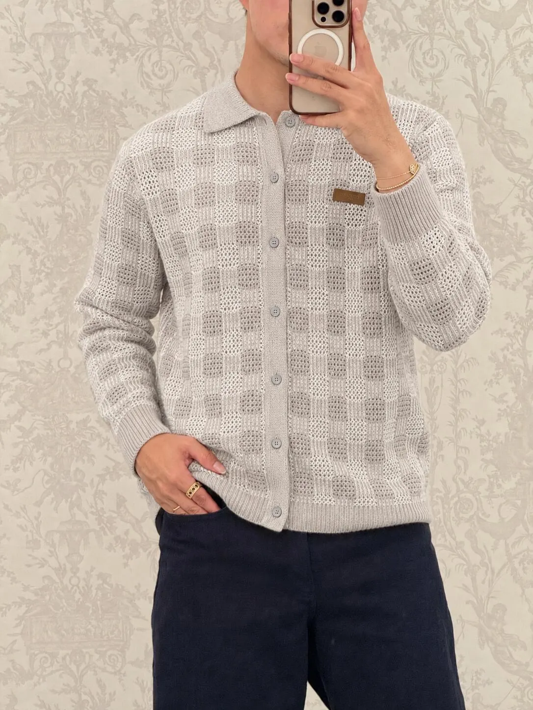 Louis Vuitton/Louis Vuitton tweed plaid jacquard knitted cardigan